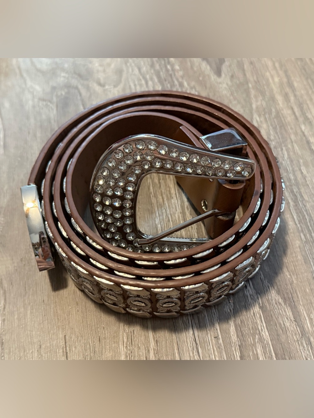 Women’s Cowgirl Rhinestone Western Bling Leather Brown Belt Rodeo Rockstar